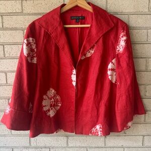 Lafayette 148 Red Linen Tie-Dye Print Blazer Jacket | Size 14